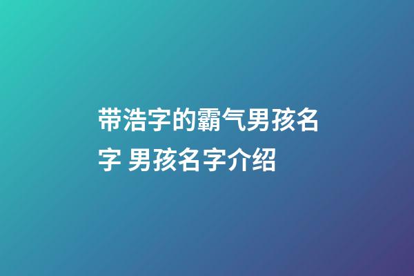 带浩字的霸气男孩名字 男孩名字介绍